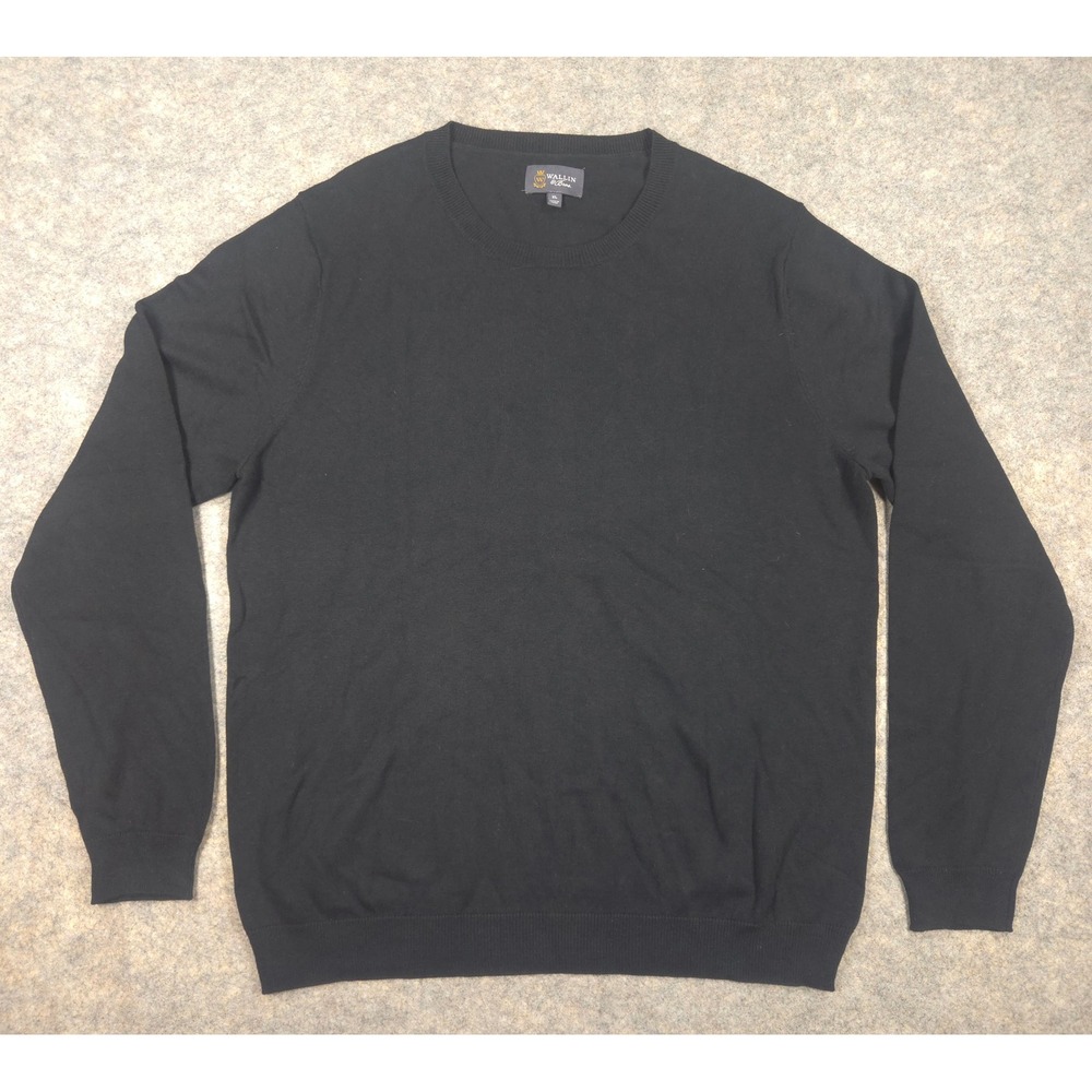 Wallin & Bros Mens XL Black Cotton Cashmere Blend Crewneck Sweater Solid Knit